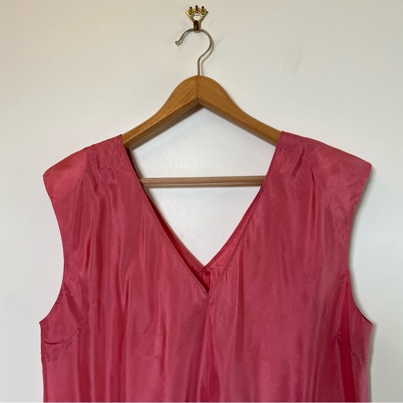 MARIAN CLAYDEN Pink Vintage 90s Black Tissue Silk Dress Padded Shoulders - Picture 4 of 5